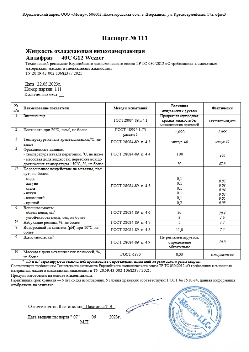 СЕРТИФИКАТЫ ПРОДУКЦИИ